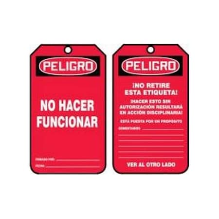Accuform Spanish Safety Tags, DANGER DO NOT OPERATE, 5.75in x 3.25in, HS-Laminate, 25PK SHMDGT211LTP
